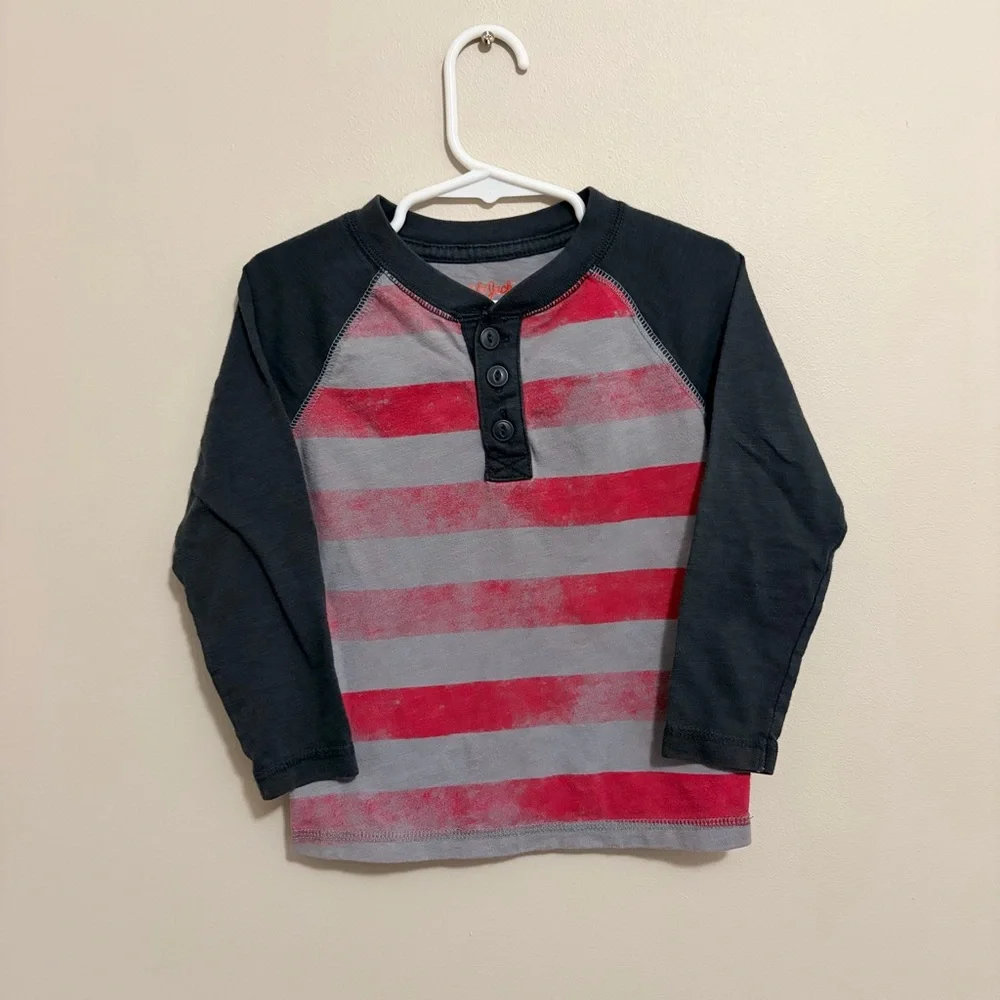 Cat & Jack Red and Gray Striped Long Sleeve Tee - Picture 2 of 6